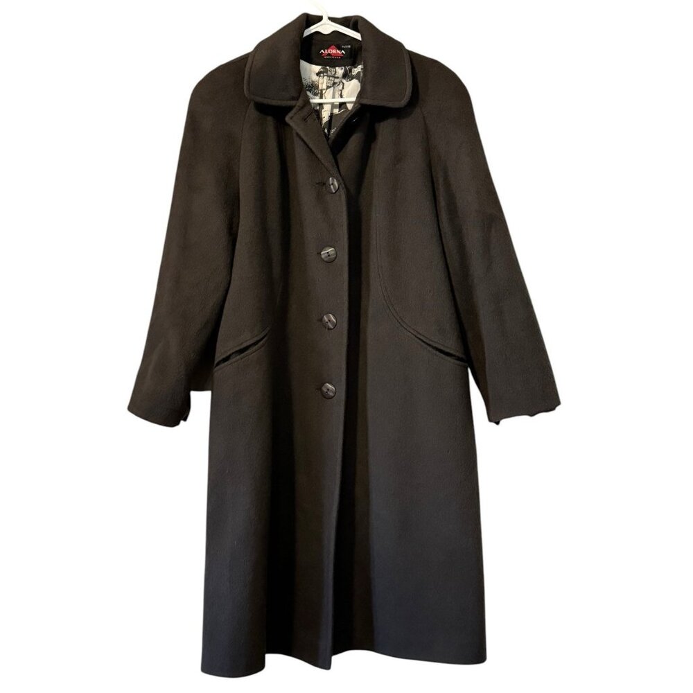 Alorna by Forstmann‎ Long Brown Wool Coat Button Up Made In USA Petite Measured